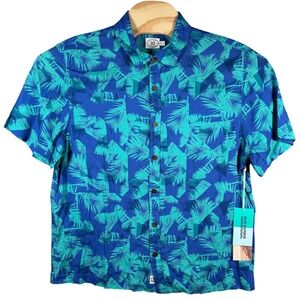 Fair Harbor The Marina Shirt Mens‎ L Cobalt Jagged Palms Tropical Viscose NWT